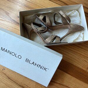 Manolo Blahnik Gold Jacquard Sandals